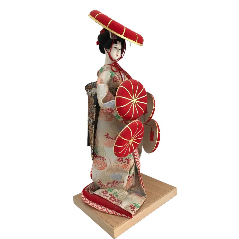 Vintage Tall Nishi Japanese Geisha Doll Handmade in Japan 18" Kimono Red Hats